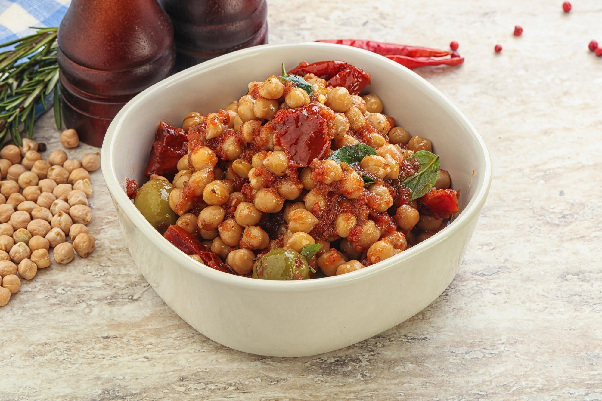 A Mediterranean Recipe with Chickpeas, Sun-Dried Tomatoes and Olives