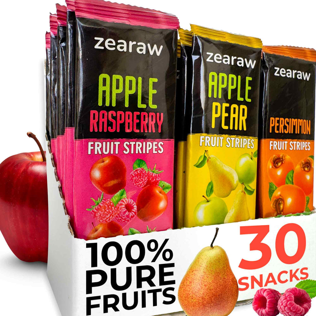 ZEARAW Healthy Fruit Snacks - 30 Sugar-Free Bars Raspberry