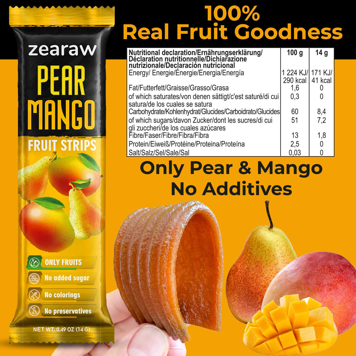 Healthy Fruit Snacks - 30 Natural Snacks with Mango, Pineapple &amp; Banana, Vegan &amp; Sugar Free