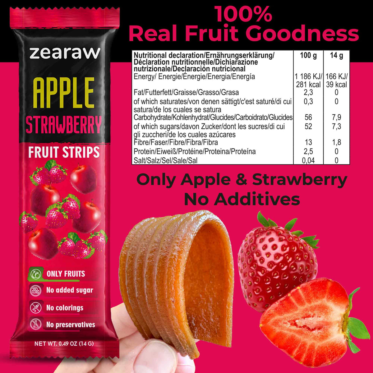 Healthy Fruit Snacks - 30 Natural Snacks with Raspberry, Cherry &amp; Strawberry, Vegan &amp; Sugar Free