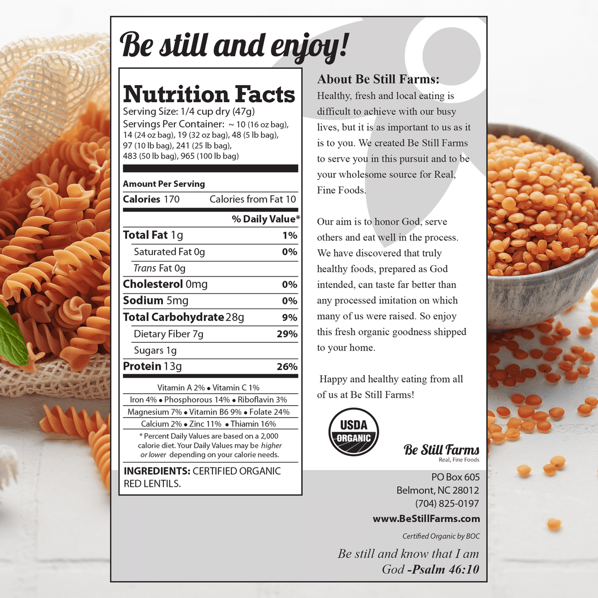 Nutrition facts - Be Still Farms