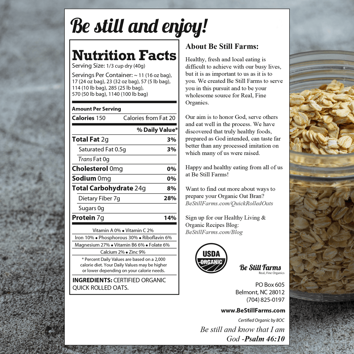Quick Rolled Oats Nutrition Facts - Be Still Farms