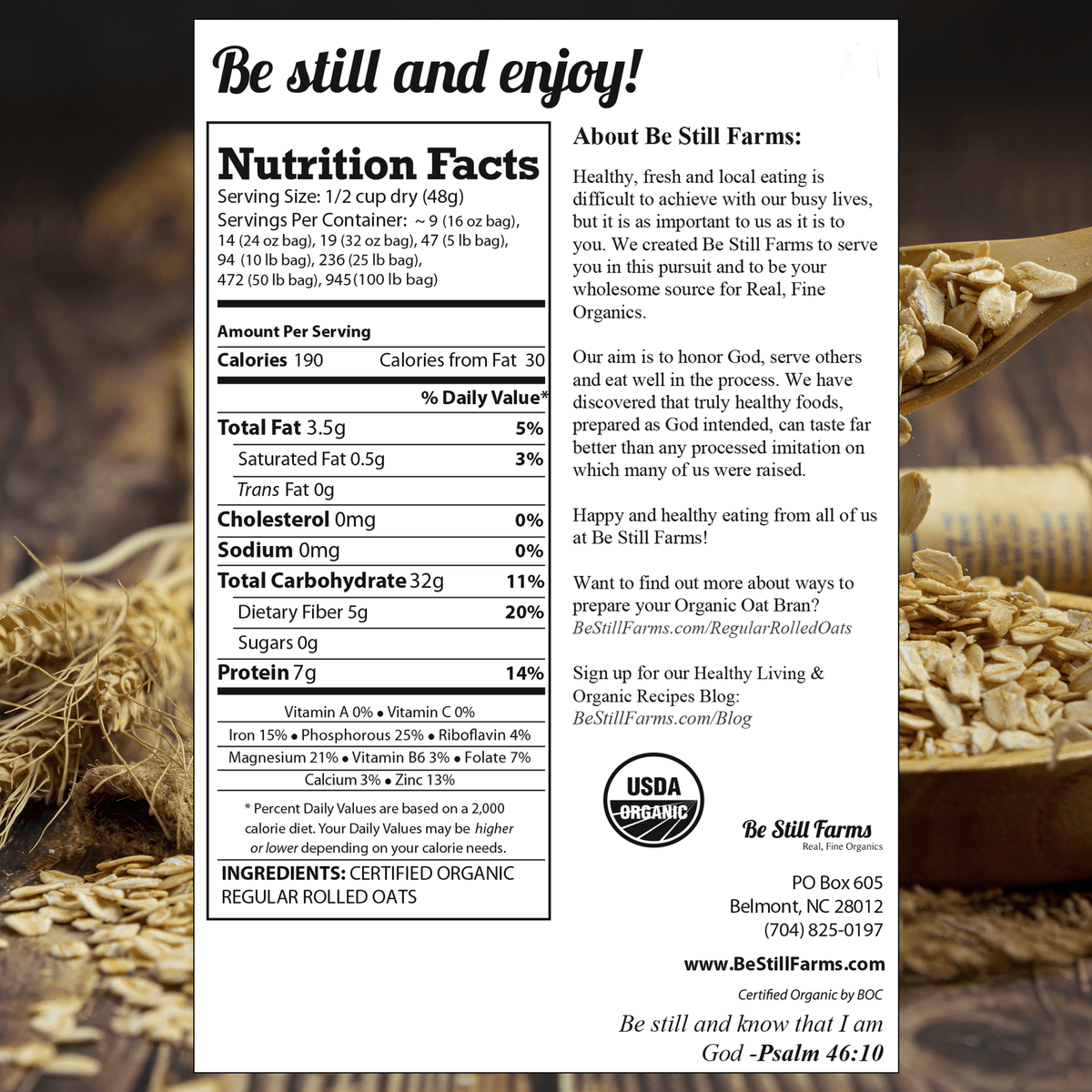 Nutrition facts - Be Still Farms