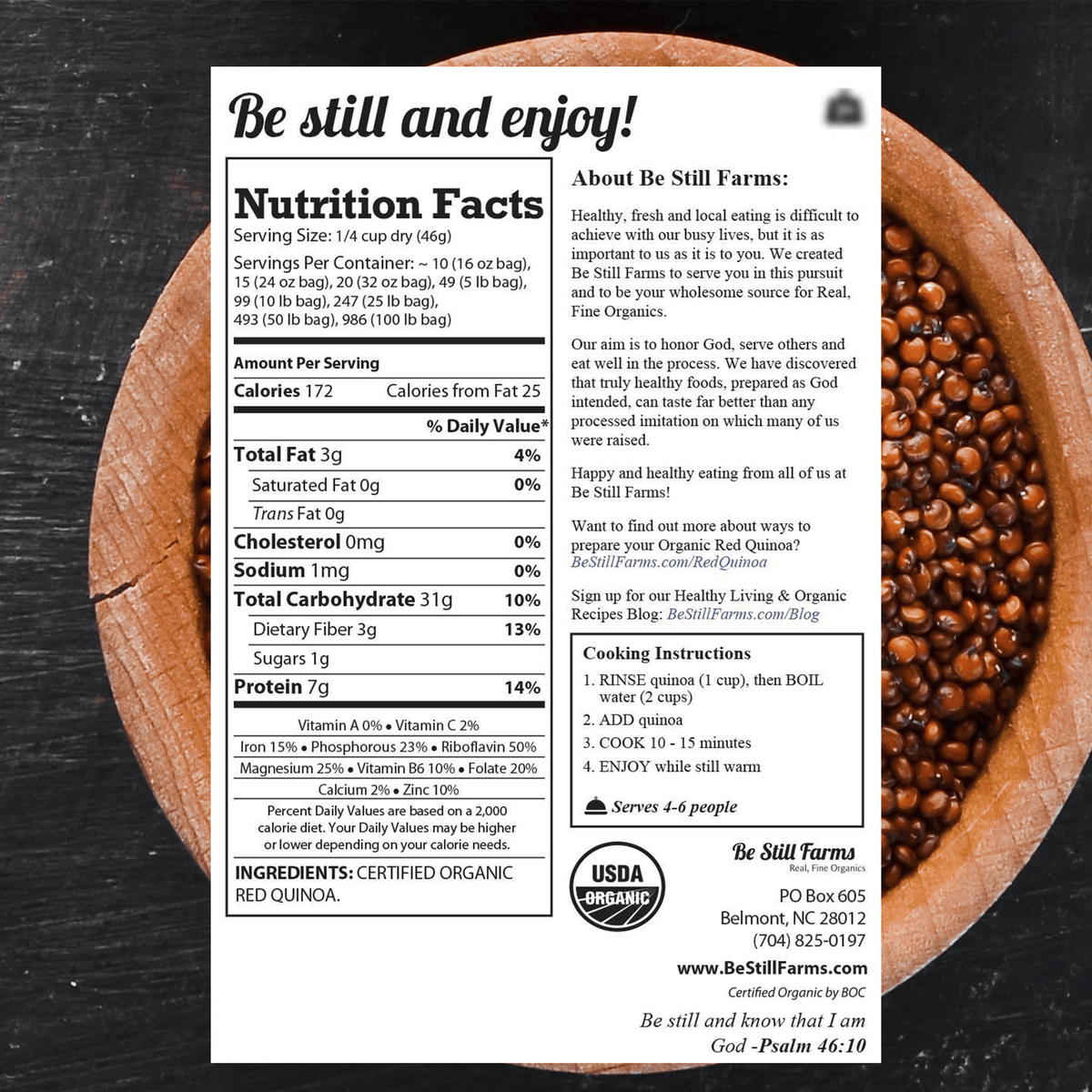 Nutrition facts - Be Still Farms