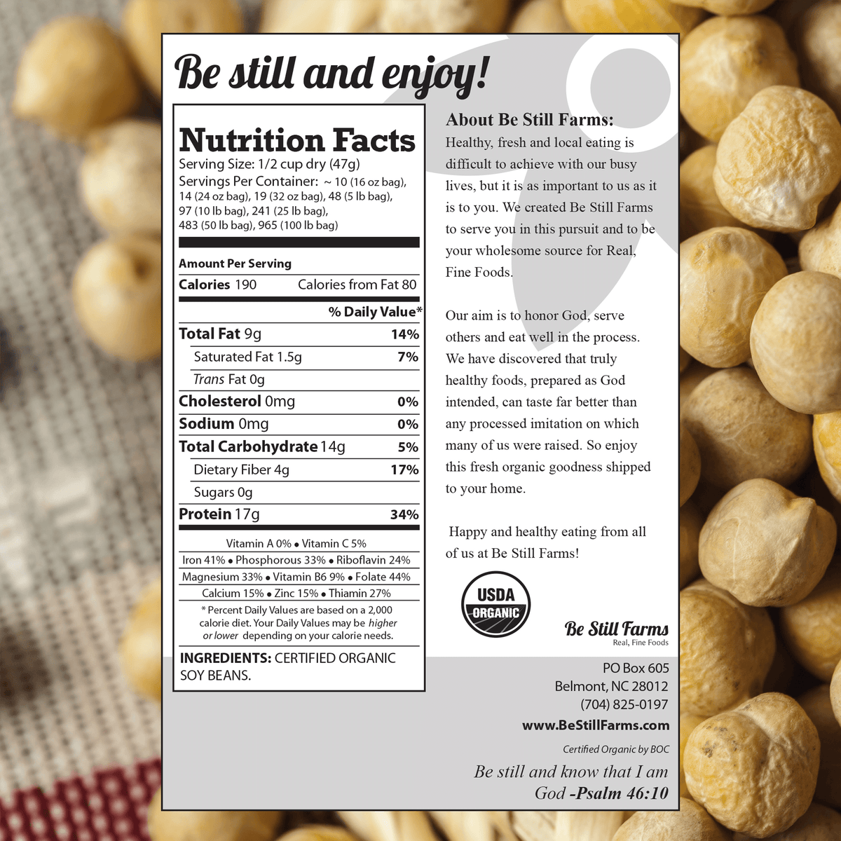 Soybeans Nutrition facts - Be Still Farms