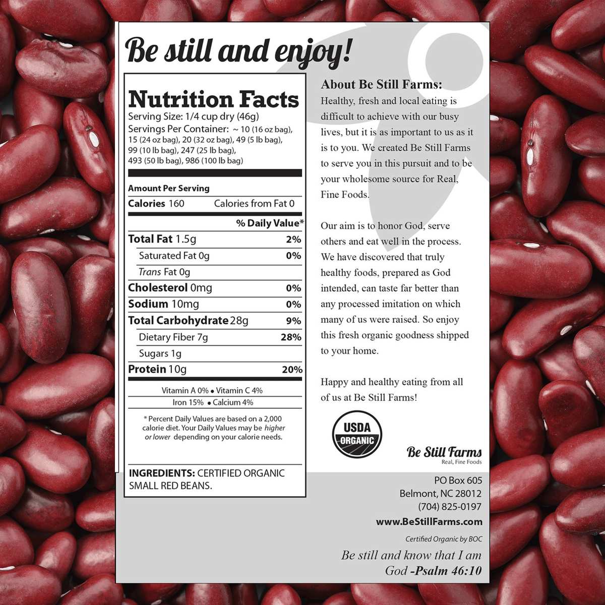 Nutrition facts - Be Still Farms