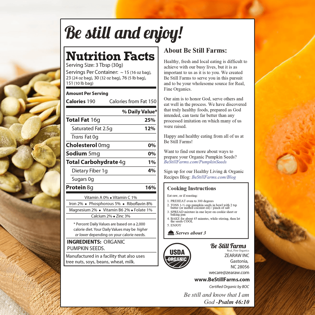 Nutrition facts - Be Still Farms