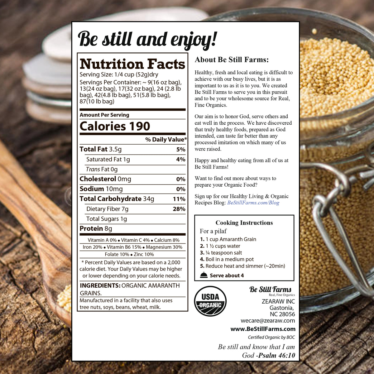 Certified USDA Organic, Non-GMO, Vegan, Vegetarian, All Natural