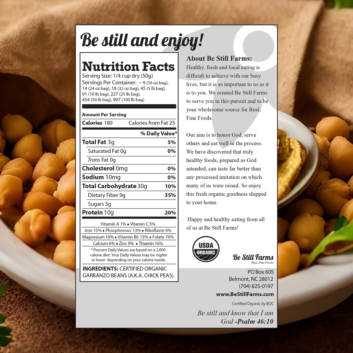 Organic Garbanzo Beans Nutrition Facts - Be Still Farms