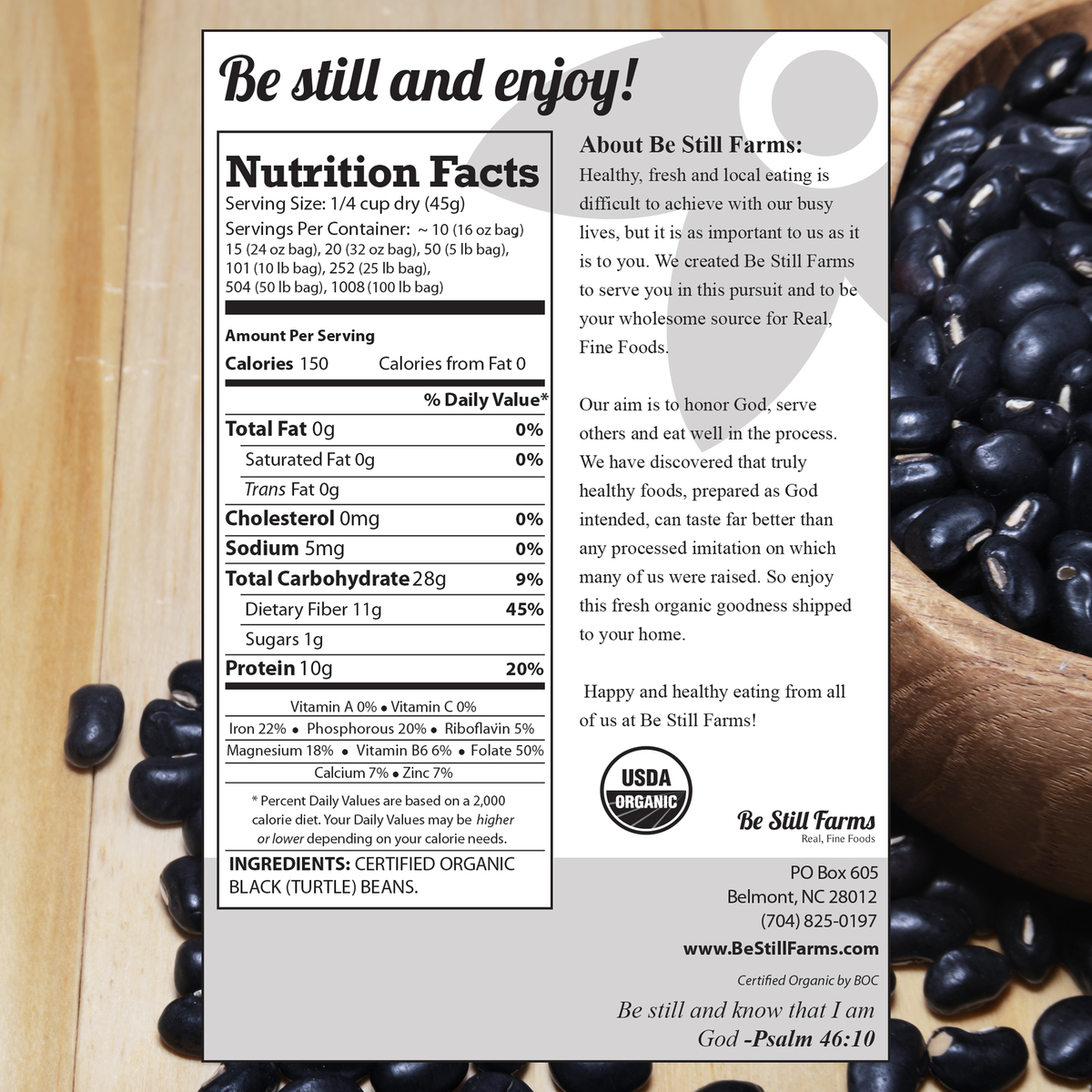 Organic Black Turtle Beans Nutrition Facts - Be Still Farms