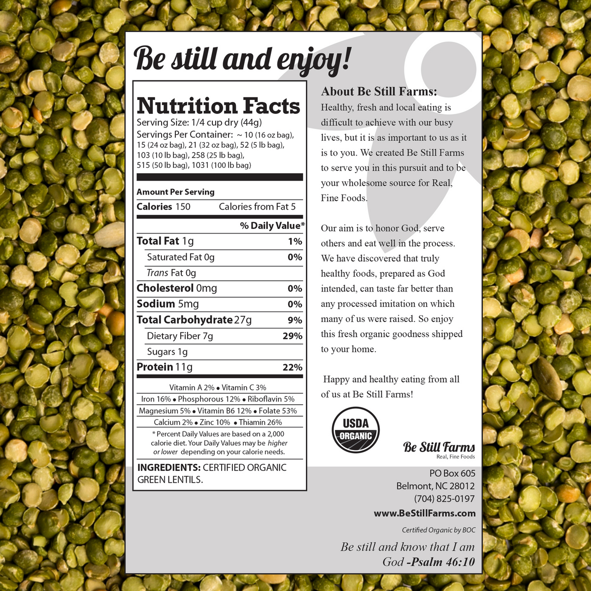 Green Lentils Nutrition Facts - Be Still Farms