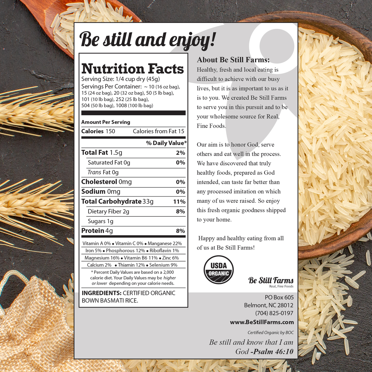 Organic Brown Basmati Rice Nutrition Facts - Be Still Farms