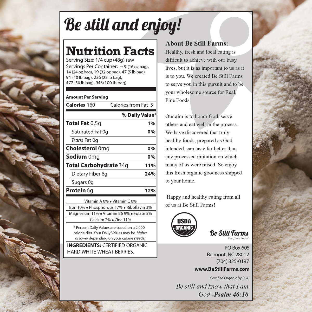 Organic Hard White Wheat Berries Nutrition Facts - Be Still Farms