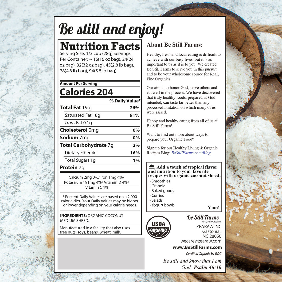 Our desiccated coconut is Certified USDA Organic