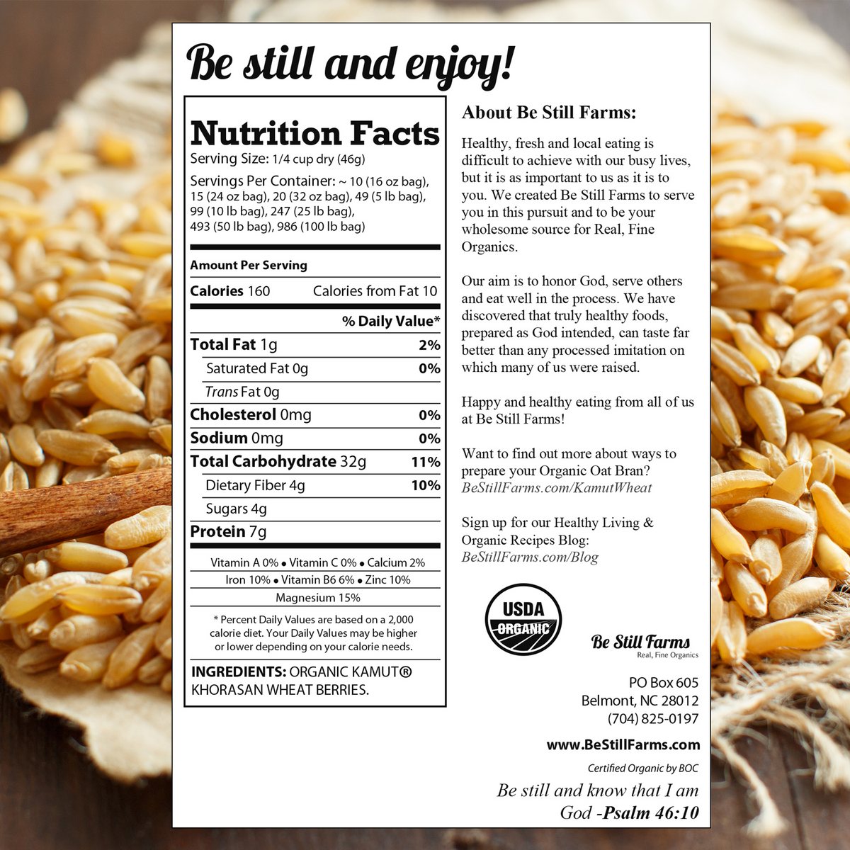 Organic KAMUT️ Khorasan Wheat Berries Nutrition Facts - Be Still Farms