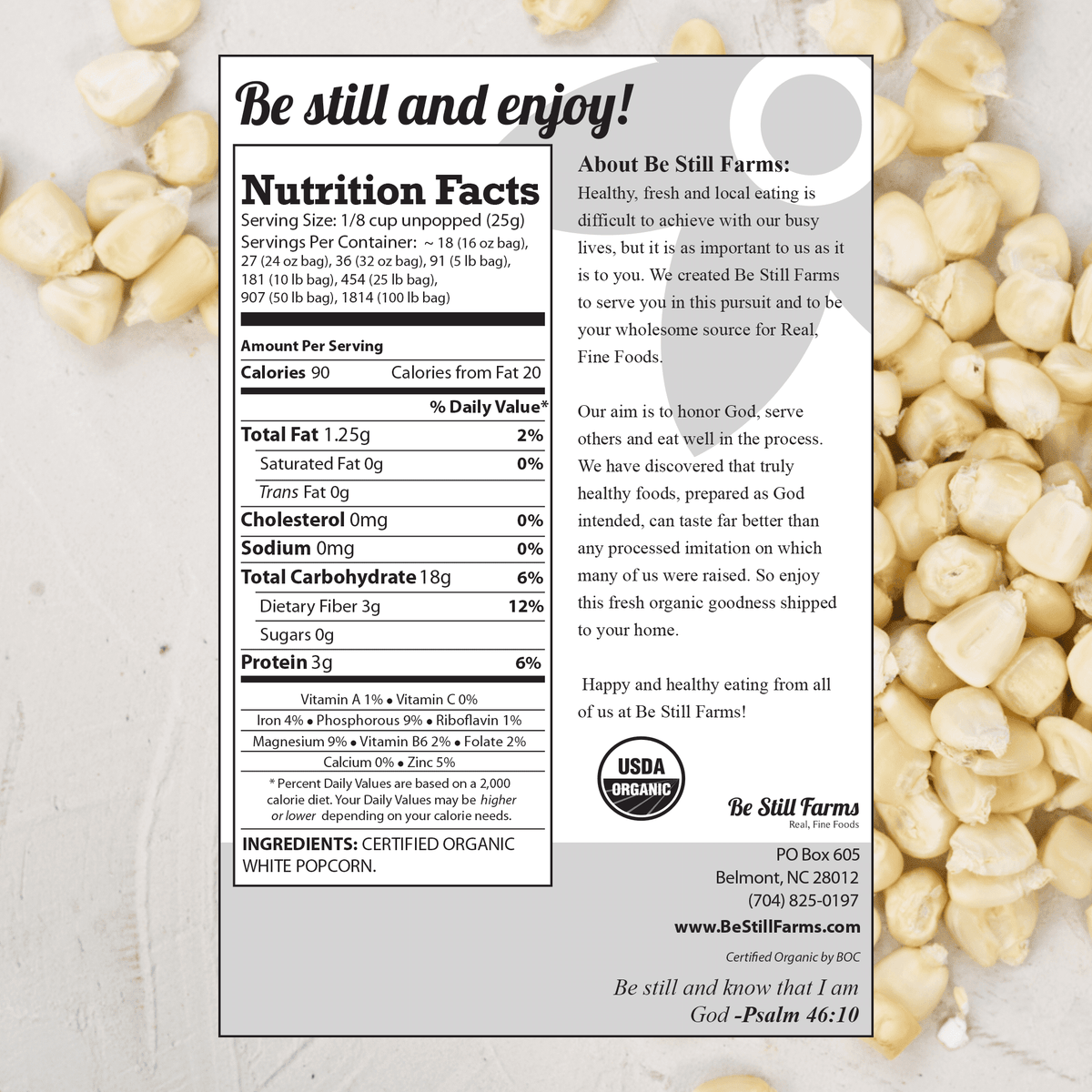 White popcorn nutrition facts - Be Still Farms