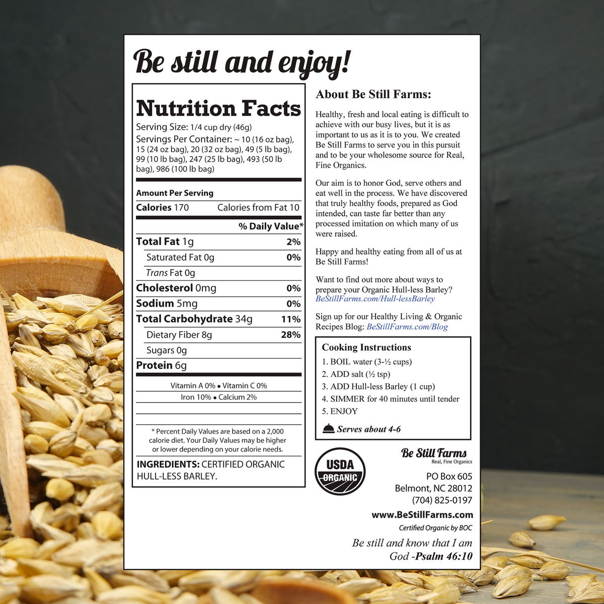 Organic Hulless Barley Nutrition Facts - Be Still Farms