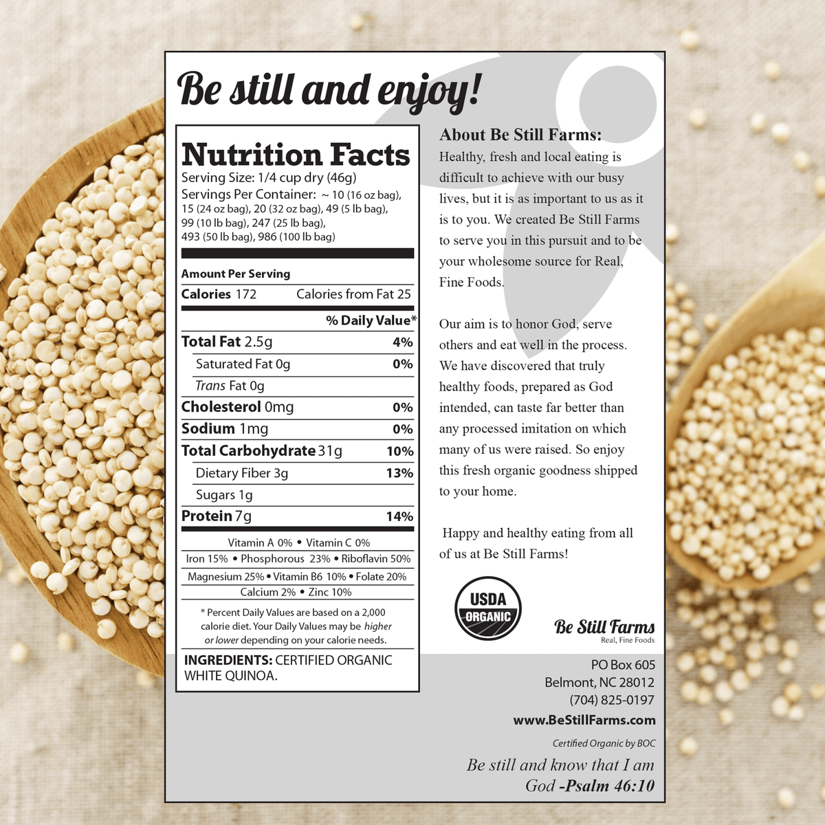 White quinoa nutrition facts - Be Still Farms