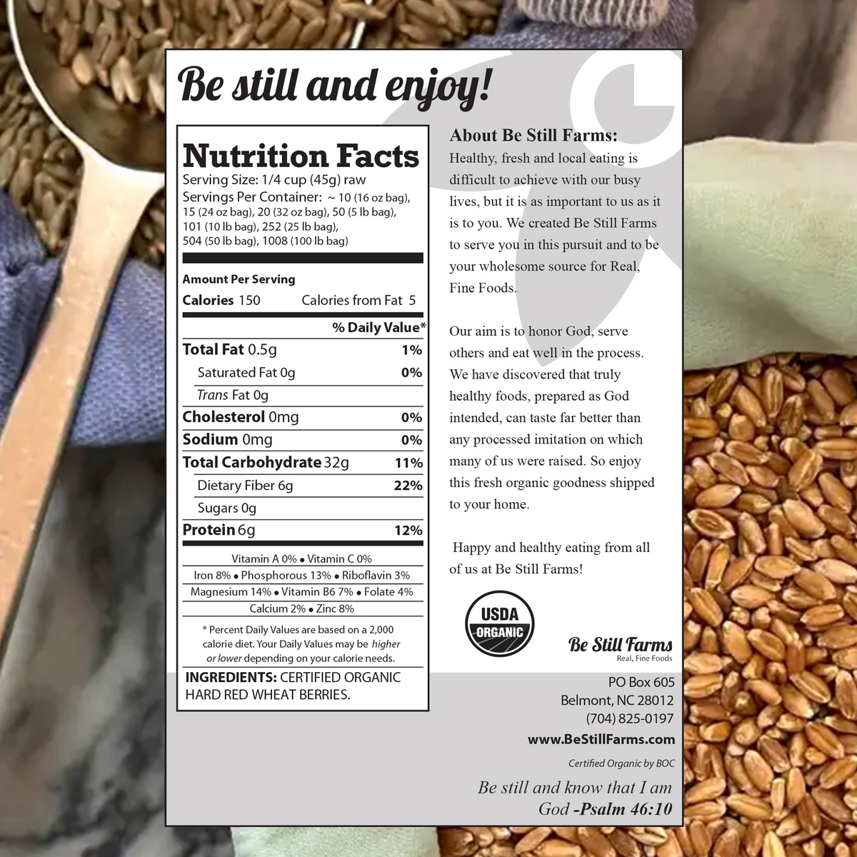 Organic Hard Red Wheat Berries Nutrition Facts - Be Still Farms