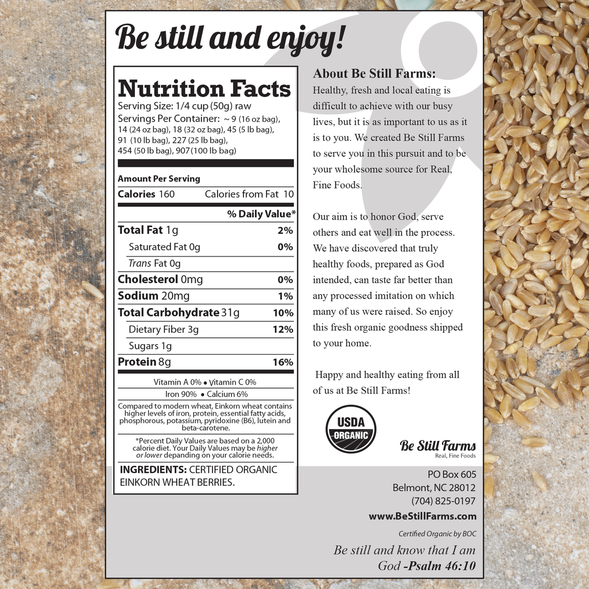 Einkorn Wheat Berries Nutrition Facts - Be Still Farms