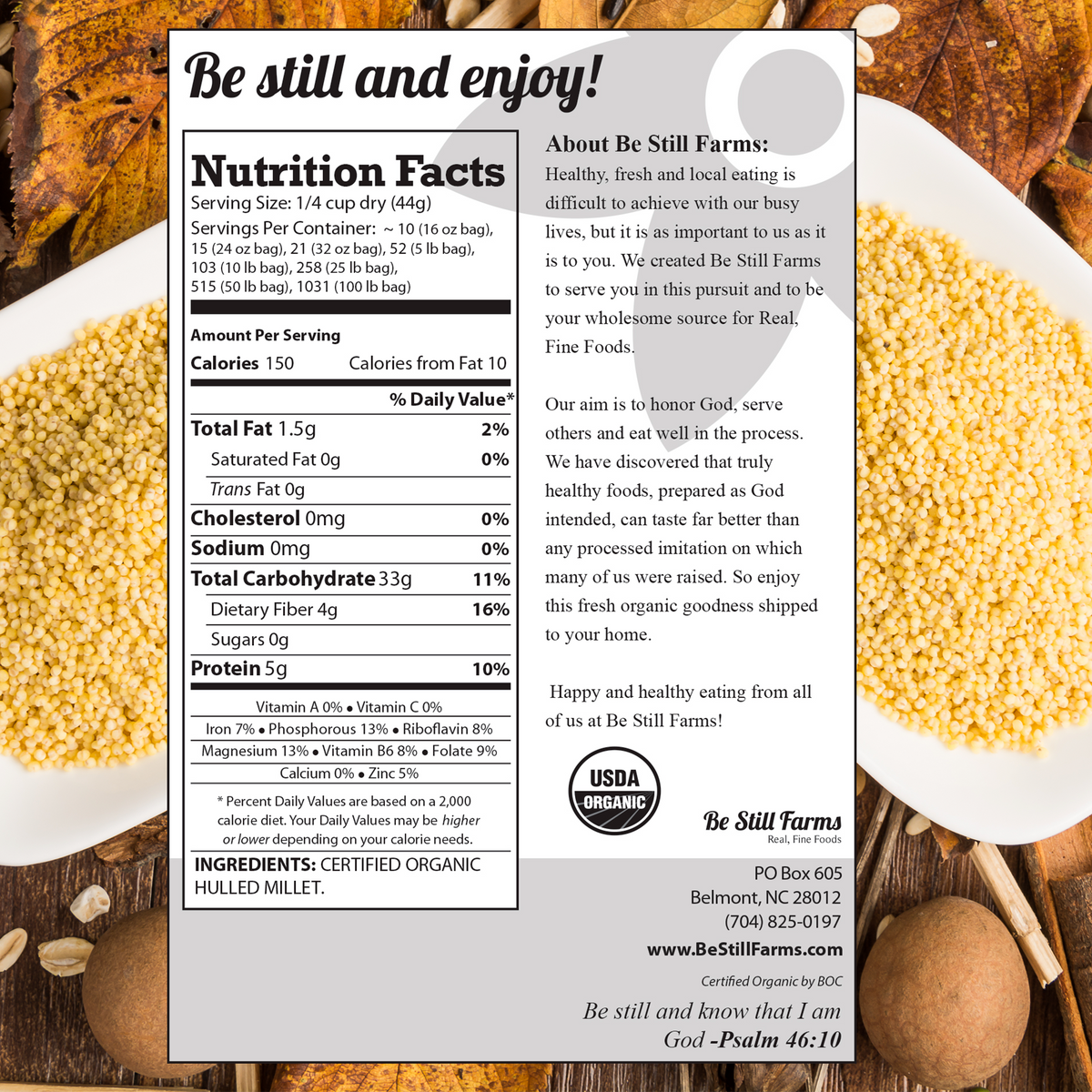 Organic Hulled Millet Nutrition Facts - Be Still Farms