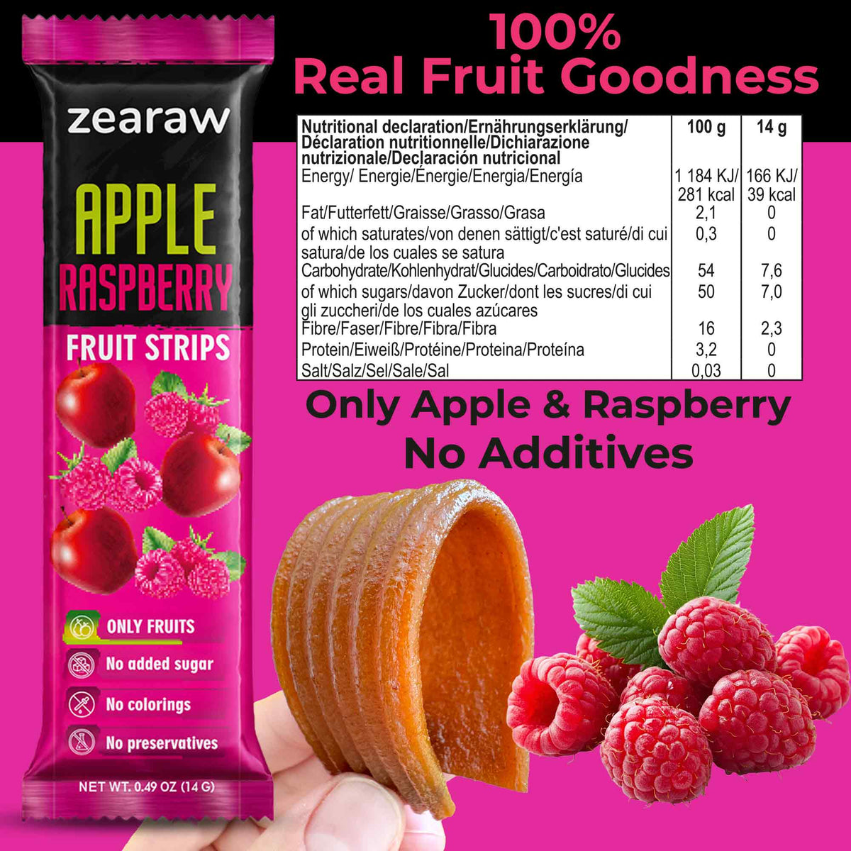Healthy Fruit Snacks - 30 Natural Snacks with Raspberry, Cherry &amp; Strawberry, Vegan &amp; Sugar Free
