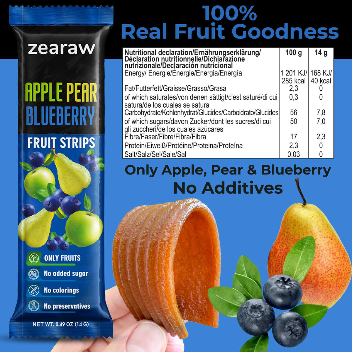 Healthy Fruit Snacks - 30 Natural Snacks with Blueberry, Raspberry &amp; Mango, Vegan &amp; Sugar Free