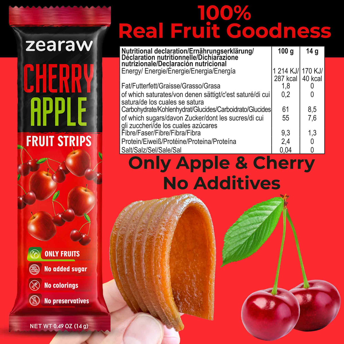 Healthy Fruit Snacks - 30 Natural Snacks with Raspberry, Cherry &amp; Strawberry, Vegan &amp; Sugar Free