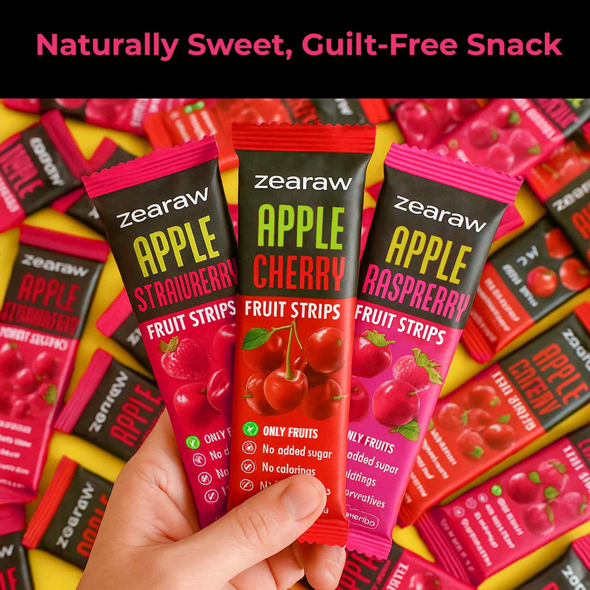 Healthy Fruit Snacks - 30 Natural Snacks with Raspberry, Cherry &amp; Strawberry, Vegan &amp; Sugar Free